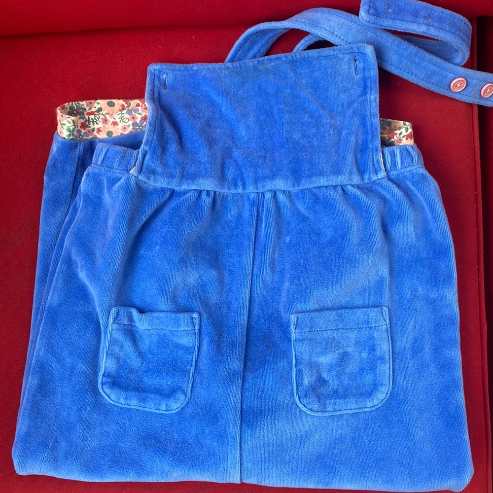 Blue with flower lining Boden velour overalls 2-3Y